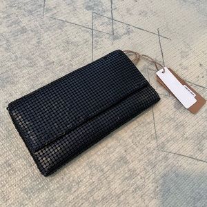 NWT Metallic Clutch - Matte Black w/ Silver Chain